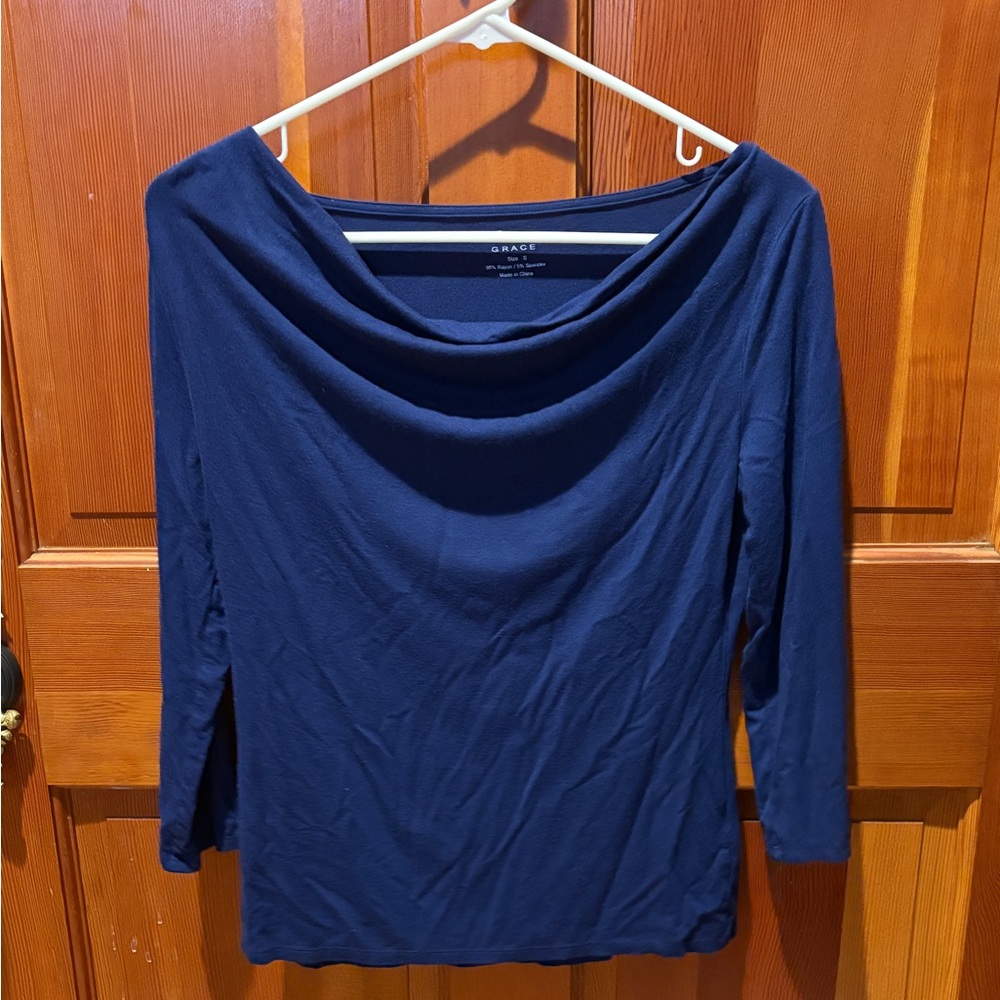 NWOT Grace Draped Neck 3/4 Sleeve Top